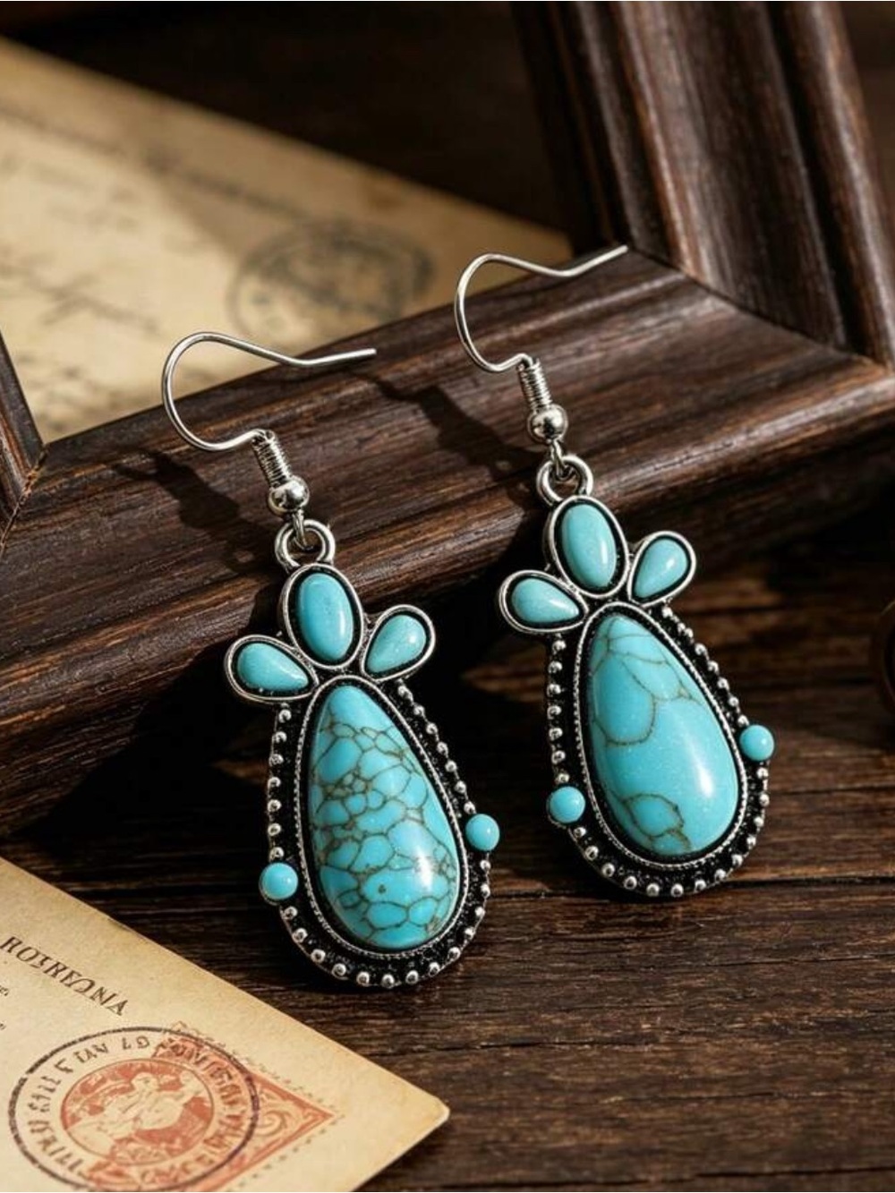 Faux Turquoise Teardrop Dangle Earrings